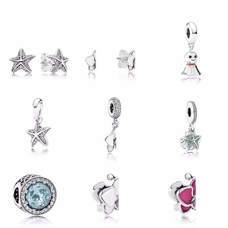 

NEW 100% 925 Sterling Silver Starfish Earrings Charms Stars bead Fits Bracelets DIY bracelet Factory jewelry Gift Wholesale