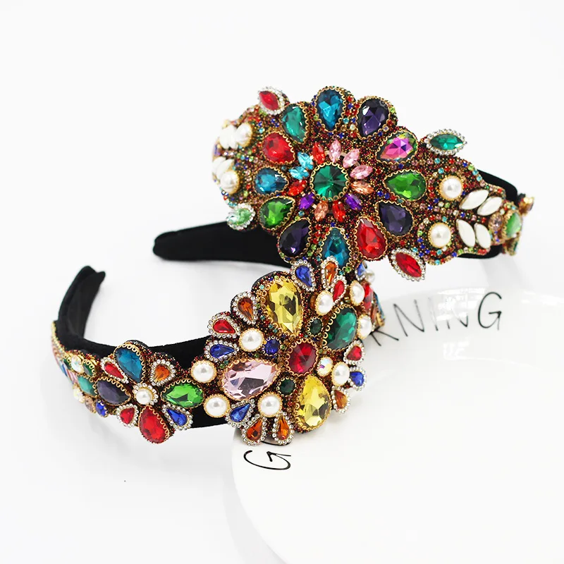 

European And American Party Hair Accessories Baroque Color Rhinestone Hairband Crystal Headband, Picture shows