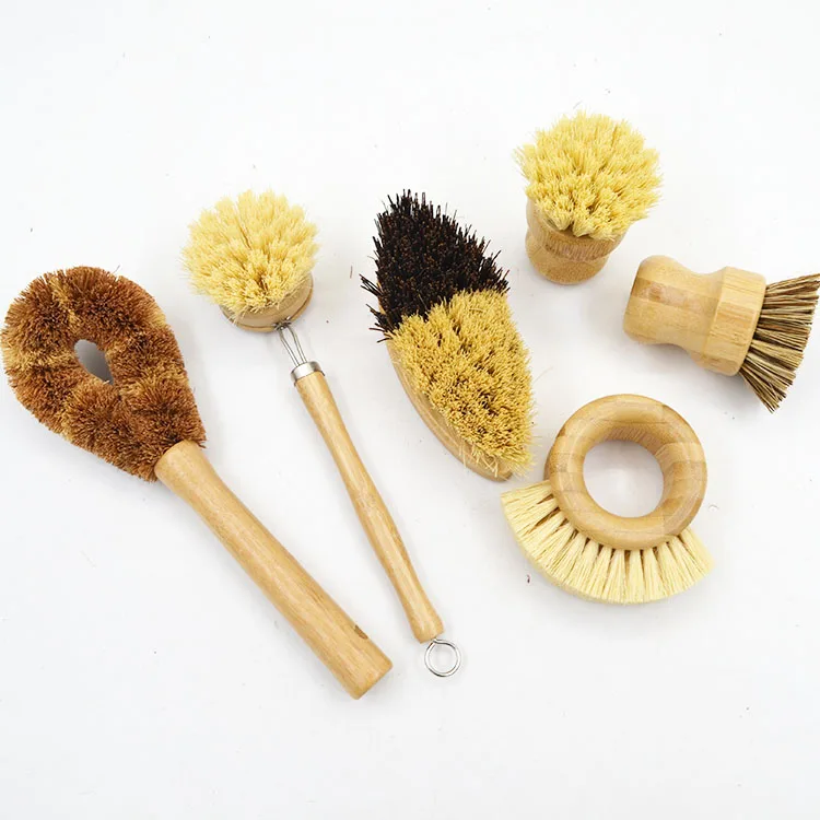 

Private Custom Logo 100% Natural Degradable Bristle Sisal Eco Friendly Bamboo Kitchen Cleaning Brush