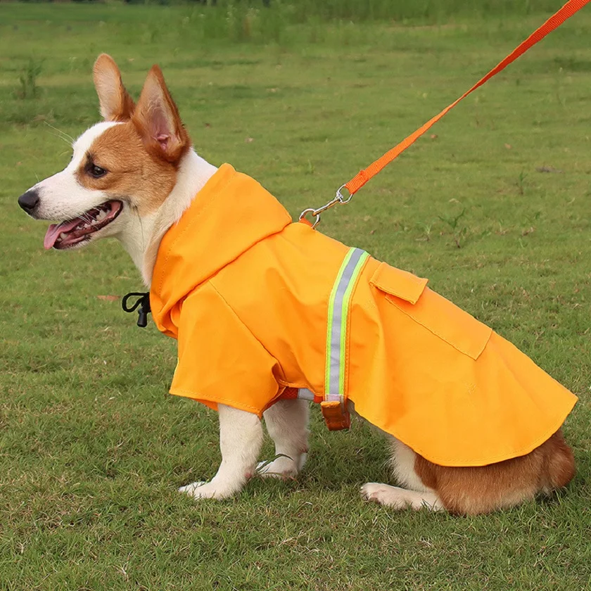 

2022 new pet raincoat dog poncho cloak-style reflective big dog PU clothes raincoat, Blue, black, fluorescent green, pink