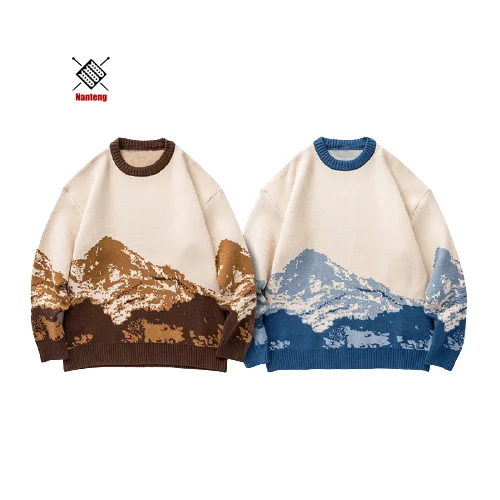 

Fashion Sweater Male High Quality Long Sleeved Round Neck Patchwork Pullover Sweater For Men