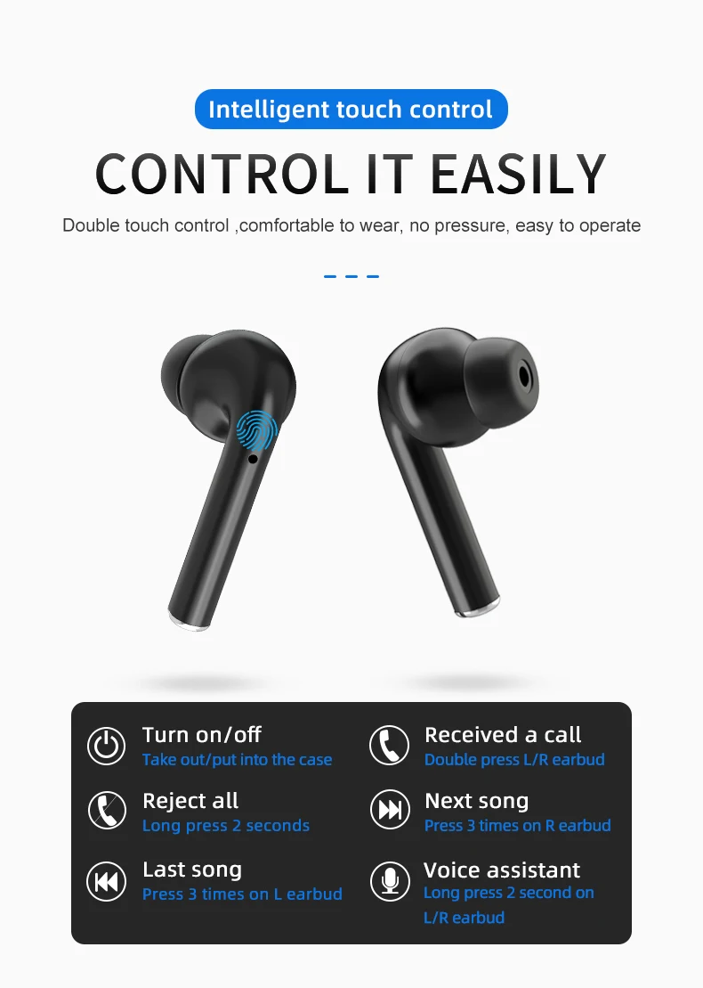 Touch control noise cancelling good bass wireless bluetooth headset with mic