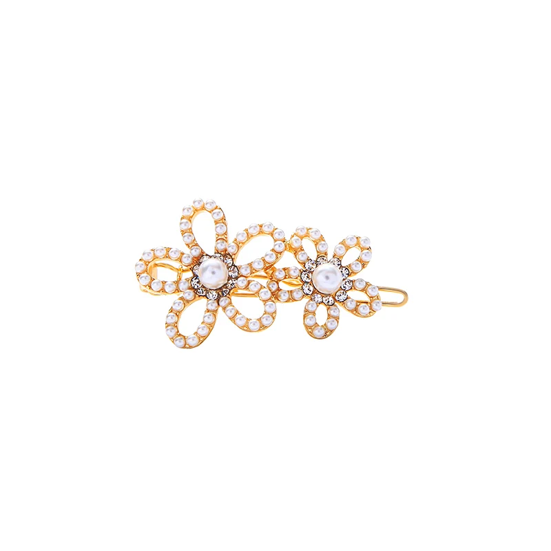 

6003 2020 New Design High Quality Gold Plated Flower Crystal Jewelry Women Fashion Girls Pearl Hair Clip Pins Accessories