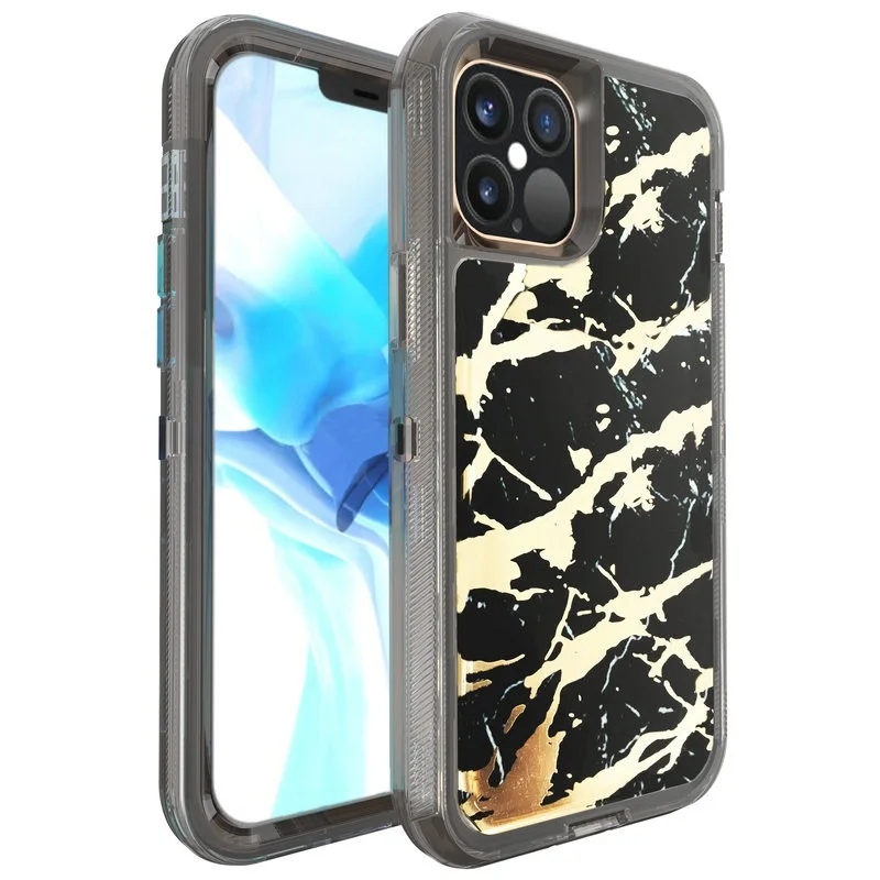 

Marble Defender Case For iPhone 12 Mini 11 Pro X Xs Max XR 6 6S 7 8 Plus Heavy Duty Rugged Hybrid Armor Shockproof Phone Cover