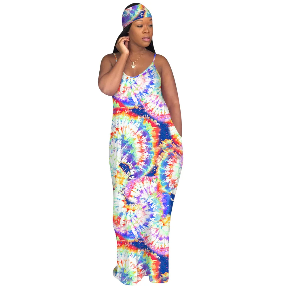 

with turban plus size Women's printed tie-dye dress