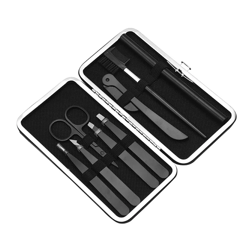 

Private Label Portable Eyelash Eyebrow Makeup Beauty Set For Women Men Trimmer Razor Tweezers With Portable Case