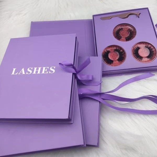 

purple lash boxes 3 lash set with tweezers lash books 3 pair