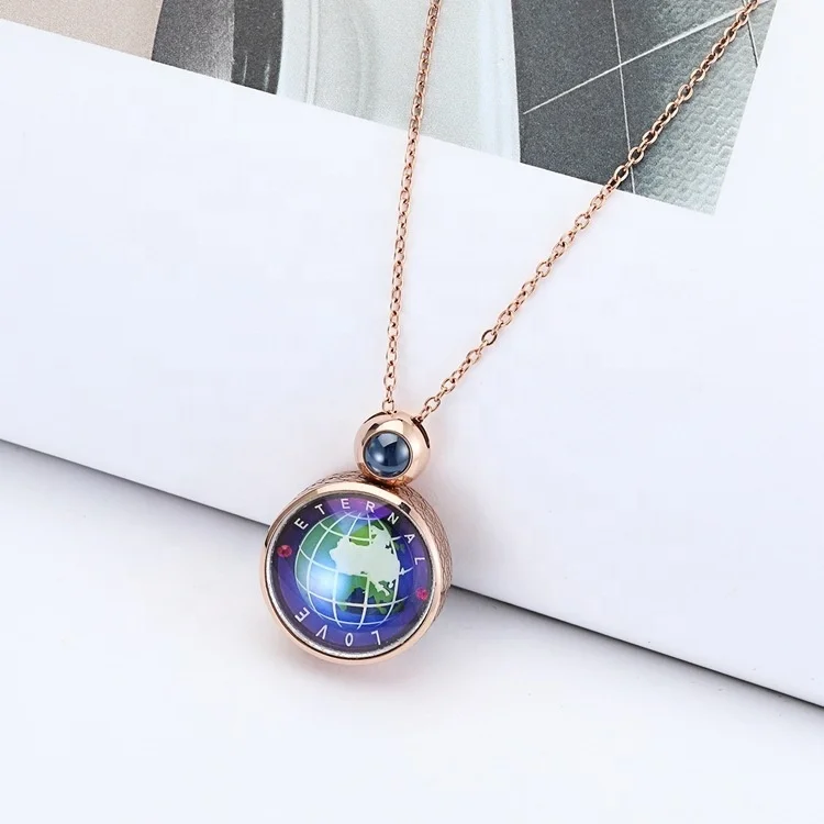 

2020 High-tech nanotechnology rotatable earth pendant necklace global love 100 languages I love you, Personalized custom