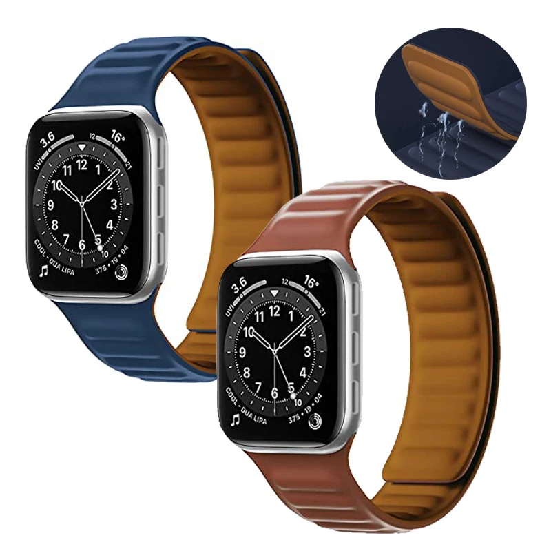 

2022 New arrival designer reversible magnetic strap watch silicone band for Apple iwatch series 7 6 5 4 3 SE