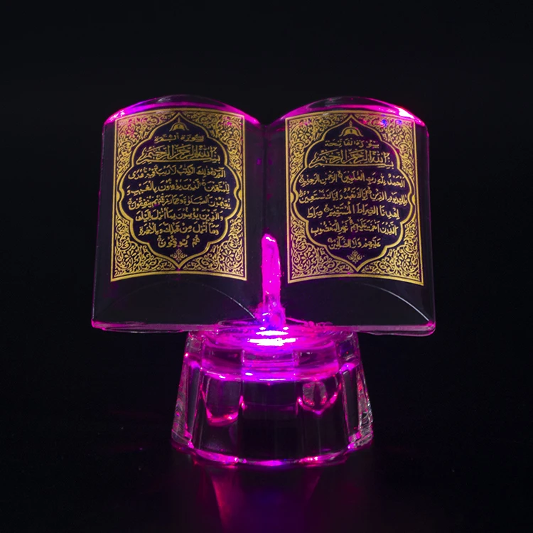 

Wholesale multicolor led light islamic gifts crystal glass quran book mini clear religious crystal holy quran for wedding favors