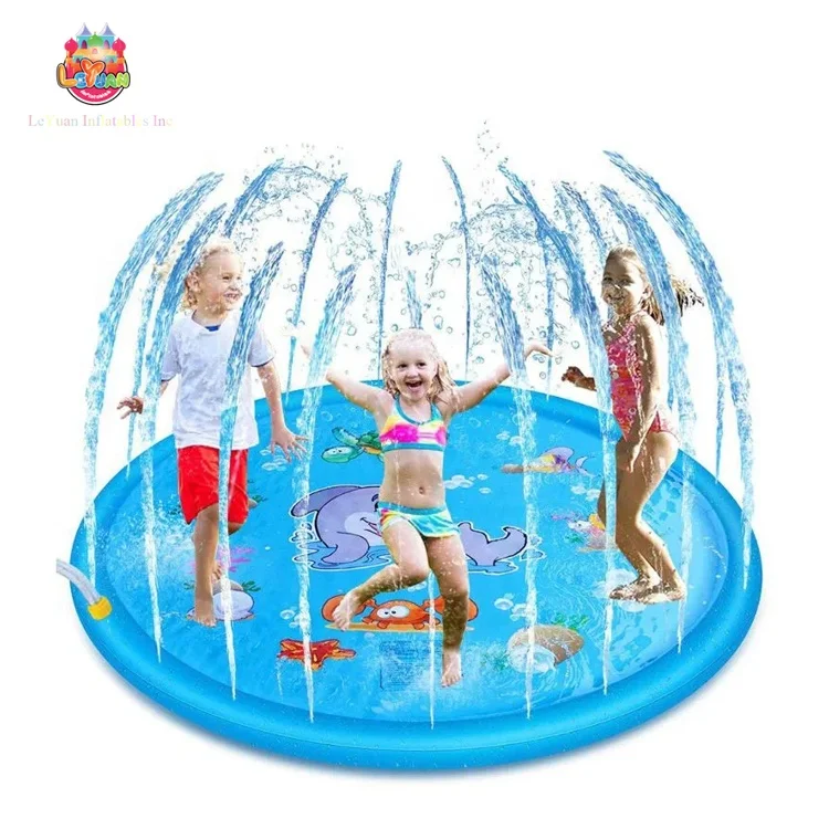 

Custom Kids Inflatable Round Water Splash Mat Play Pool 100cm Playing Sprinkler Mat Yard Outdoor Fun, Blue or customized