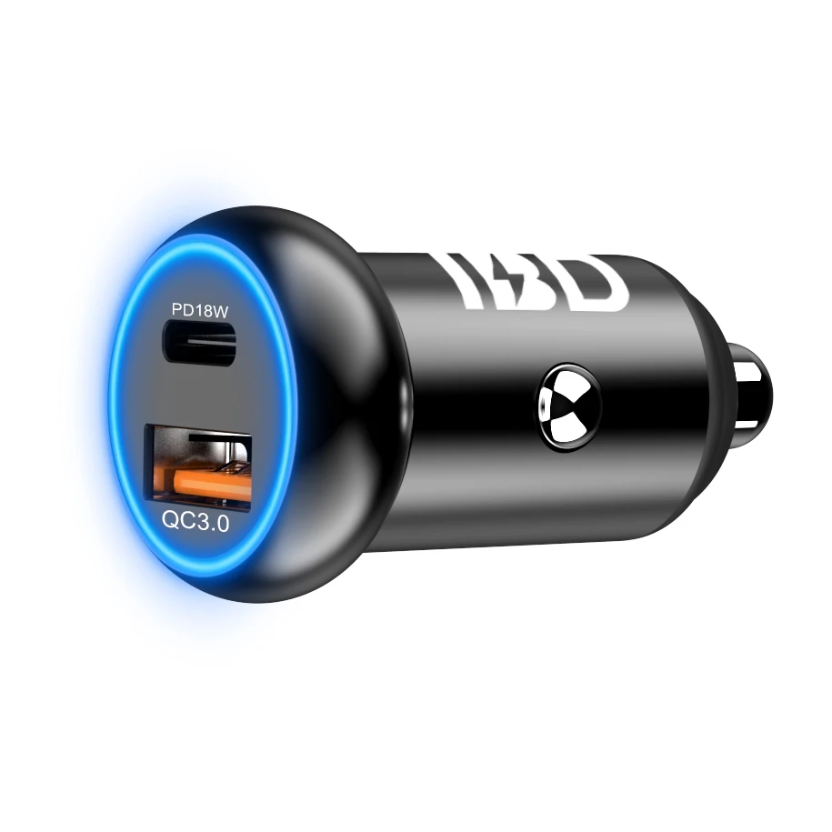 

IBD PD 18W Car Usb Fast Charger Small Dual Blue LED Fast Car Charger Mini 36W Usb Metal Quick