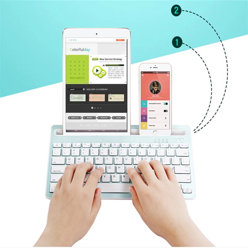 

Hotsale Blue tooth Wireless Keyboard,Multi-Device Portable keys with USB Rechargeable and Integrated Stand Phone Holder for ipad