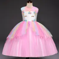 

Girls Cosplay Unicorn Princess Ruched Ruffles Solid Print Dresses Lace Tutu Disguise Prom Party Bridesmaid Frock Ceremony Dress
