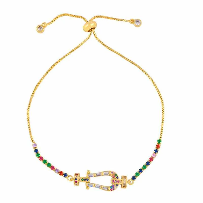 

1Pc Newest Colorful zircon copper gold-plated Adjustable Chain charm bracelet for girls female