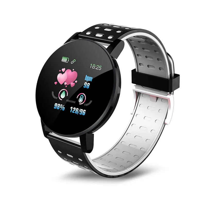 

New Round Screen Fashion Smartwatch 119 Plus Waterproof Sports Tracker smart watch, Black red blue green gray