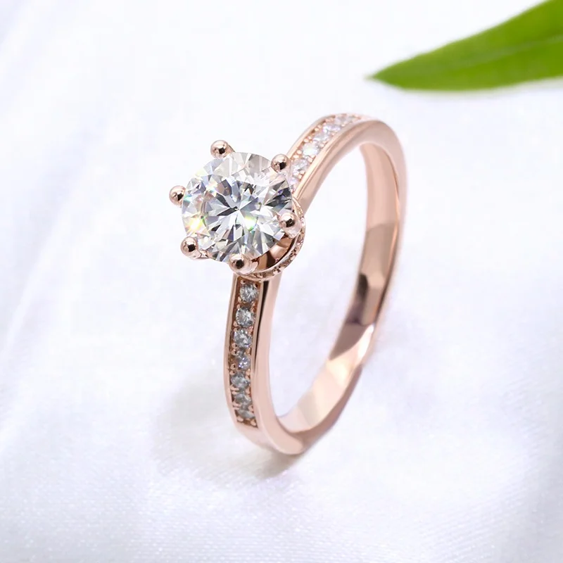 

Engagement rings with moissanite 1ct 6.5mm high quality 925 sterling silver 18K rose gold plated moissanite diamond ring