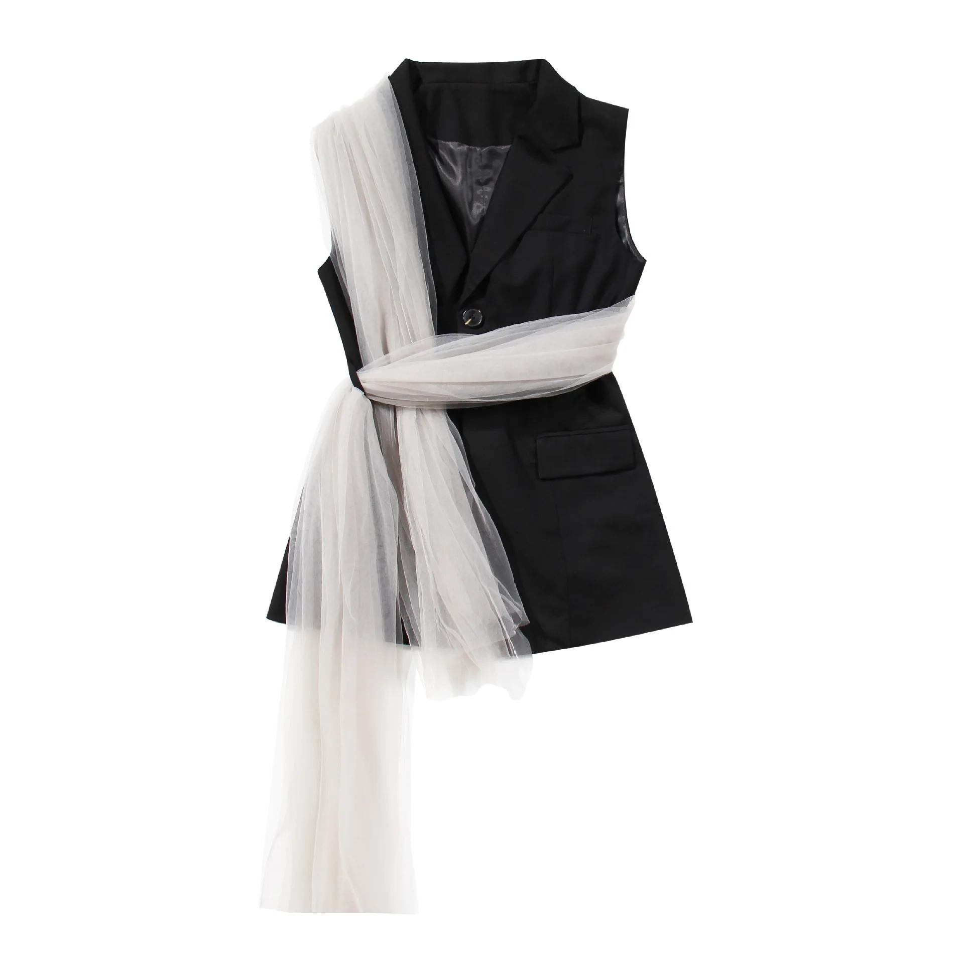 

2020 new arrivals autumn collection women sleeveless contrast tulle blazer vest