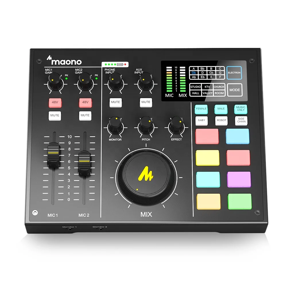 

MAONO Sound Card Recording Audio Interface Mixer External Sound Card Live Streamer with Noise Reduction Podcast Mixer, Black