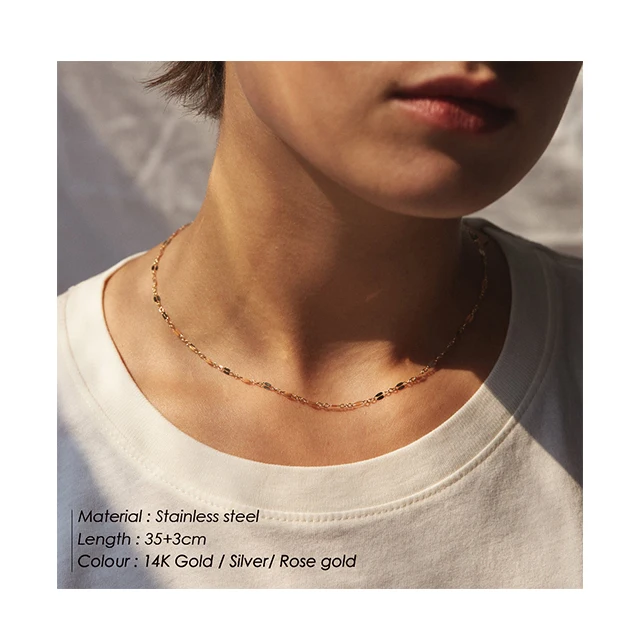 

Trendy 316L Stainless Steel Chain Necklace Silver 14k Gold Filled Color Top Quality Clavicle Chain Minimalist Jewelry, Silver,gold,rose gold