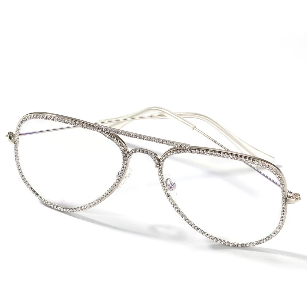 

New Diamond-inset Metal Frame Glasses Fashion Avant-garde Hipster Without Degree Gold Decorative Glasses Full Frame