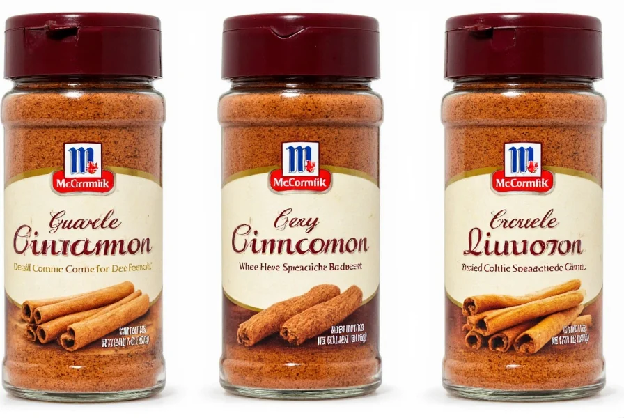 Side-by-side comparison of McCormick cinnamon container next to generic brand showing color and texture differences