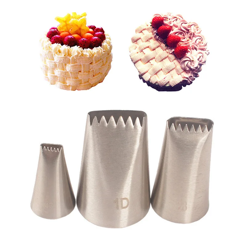 

Half-row woven decorating nozzle set of 3 serrated woven railing flower basket stainless steel baking tool, As picture