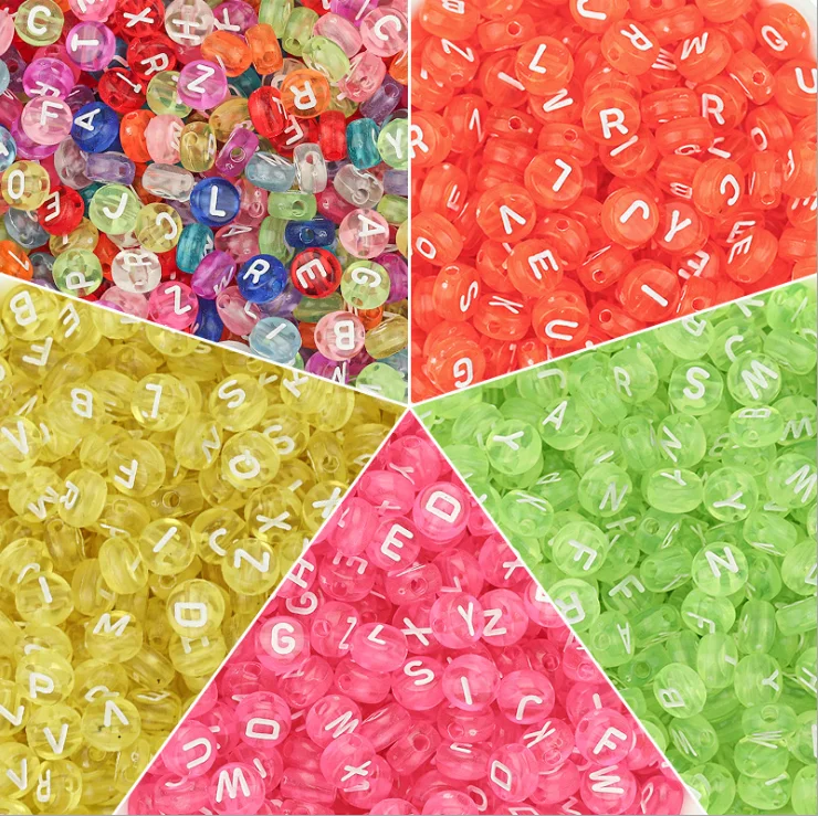 

6.6*6.6mm Oblate Transpar String Acrylic Beads For Jewelry Making English Letter Beads DIY Bracelet Hip Hop Jewelry Wholesale