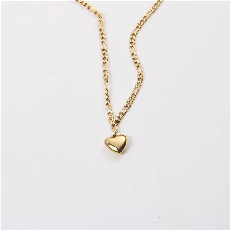 

Waterproof Jewelry 18k Gold Plated Heart Pendant Figaro Chain Necklace Stainless Steel Jewelry Wholesale