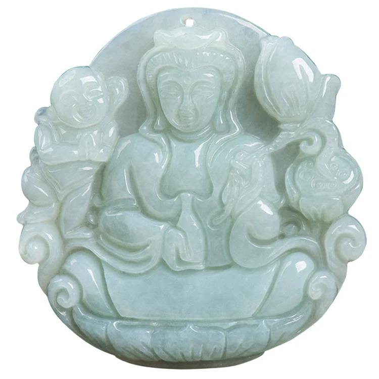 

Natural Myanmar Jadeite Boy Guanyin Child Giving Pendant Ice Kind Pendant Necklace Jewelry Myanmar Jade Wholesale