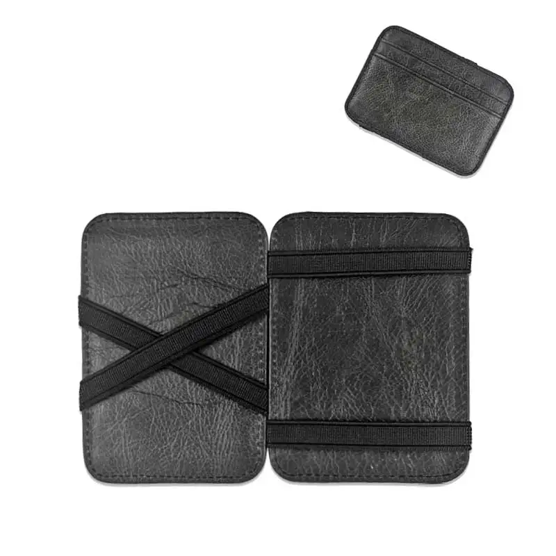 

Wholesale Men Genuine Leather Credit Card Magic Wallet with elastic band, Black