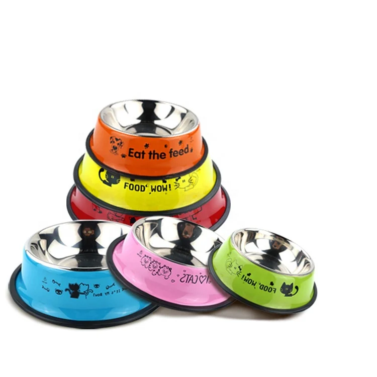 

Custom Logo Pet Feeder Pet Food and Water Bowl Stainless Steel Dog Cats Feeding Bowl, As showing