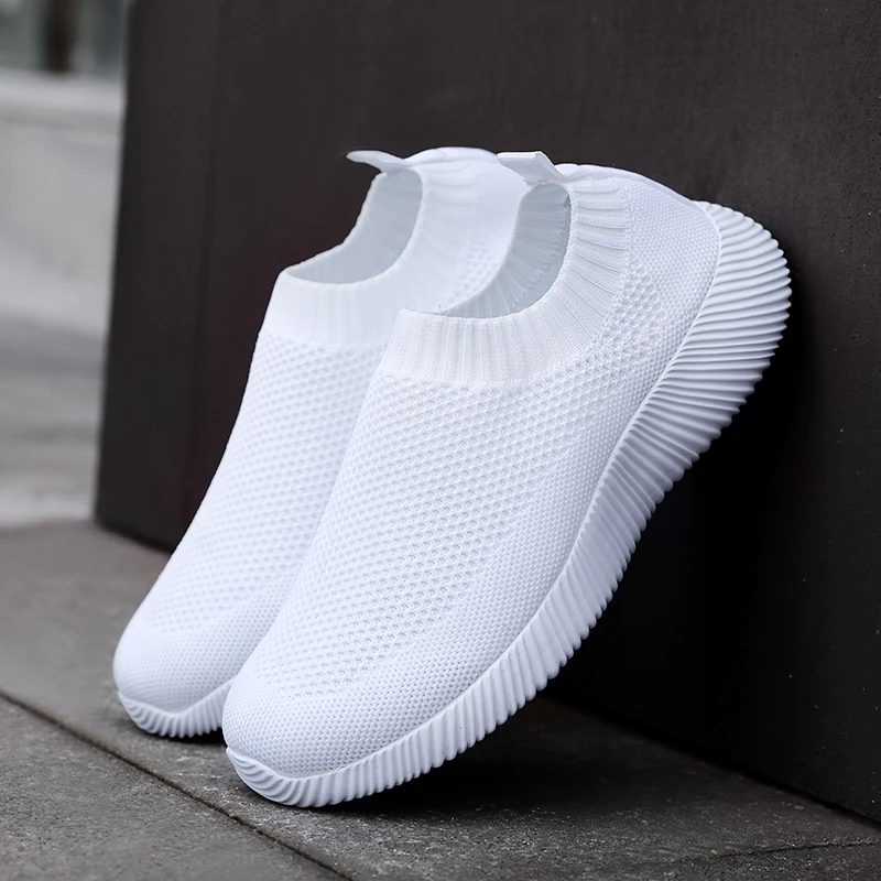 

2019 Flat Fashion Running Shoes for Women Lightweight White Womens Sport Shoes Comfortable Breathable Casual Sock Sneakers, As picture shows