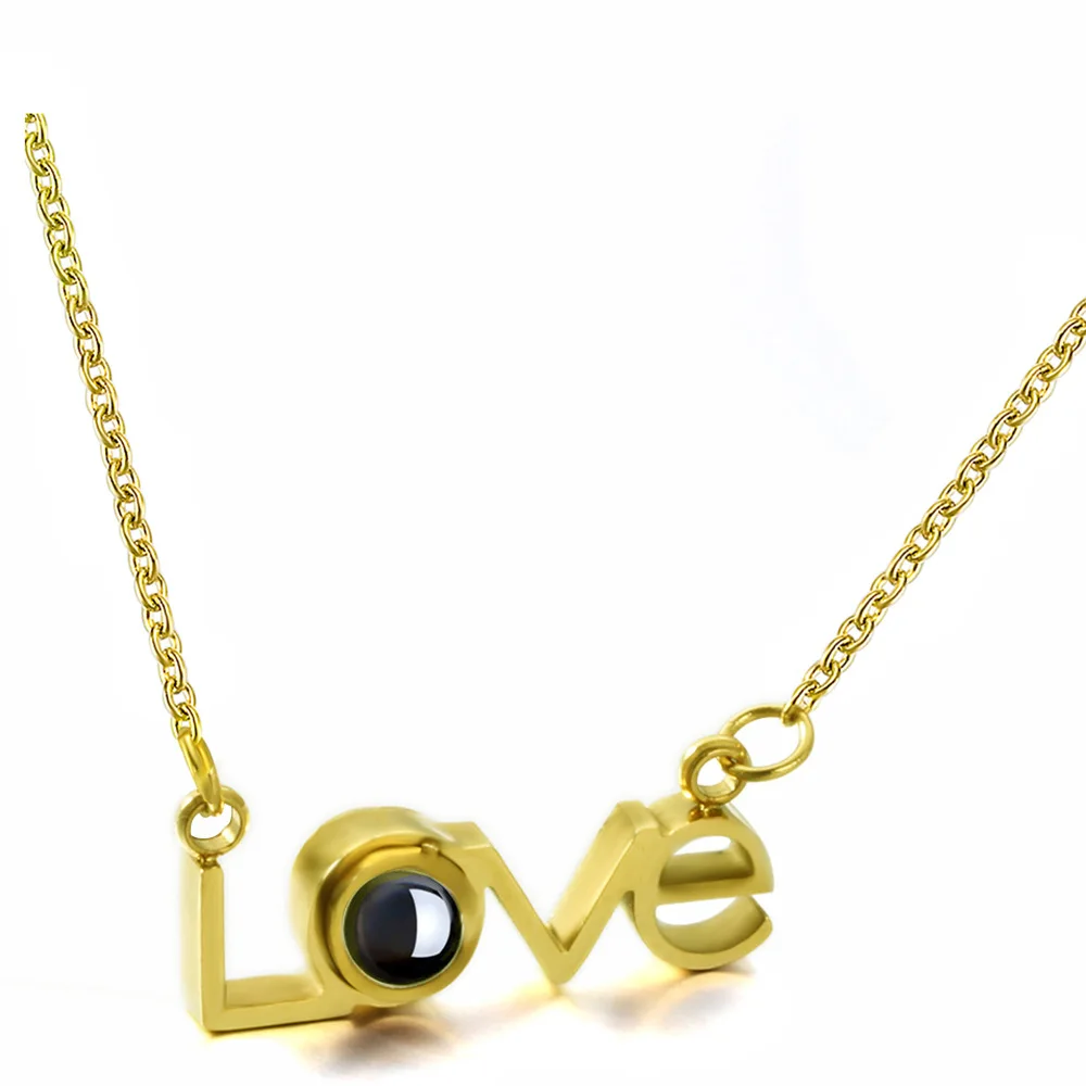 

Stainless Steel 18k Gold Plated Letter LOVE Necklace 100 Languages I Love You Photo Projection Necklace for valentine's gift