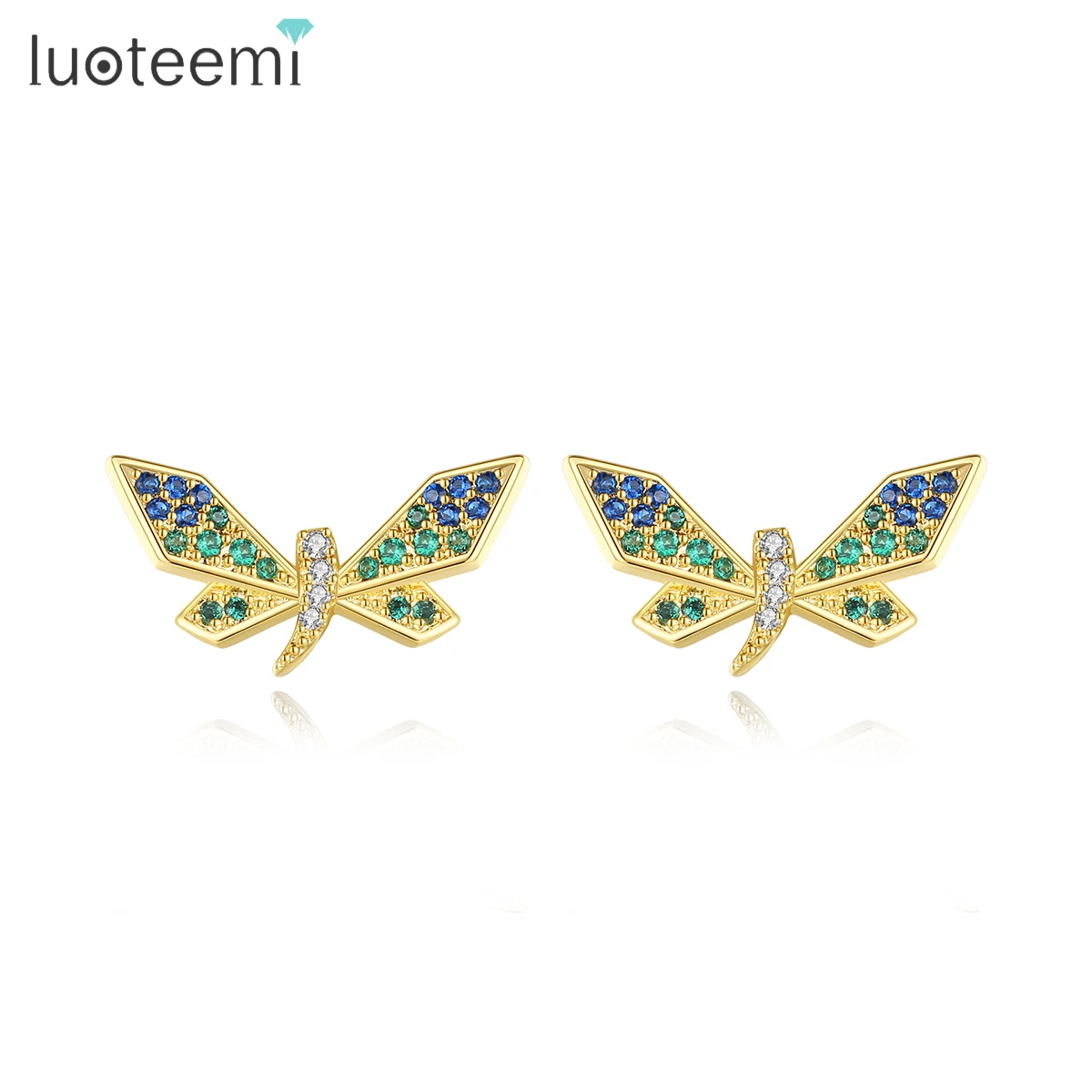 LUOTEEMI New Design Colorful Micro Diamond Stud Fashion Accessory Lady Jewelry Dragonfly Earring