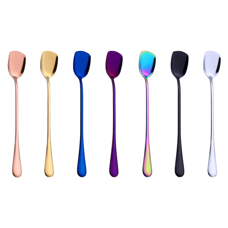 

Creative Stainless Steel Spoon for Tea Coffee Dessert Ice Mixing Stirring Spatula Sharp Spoon, Silver/gold/rose gold/rainbow/black/blue