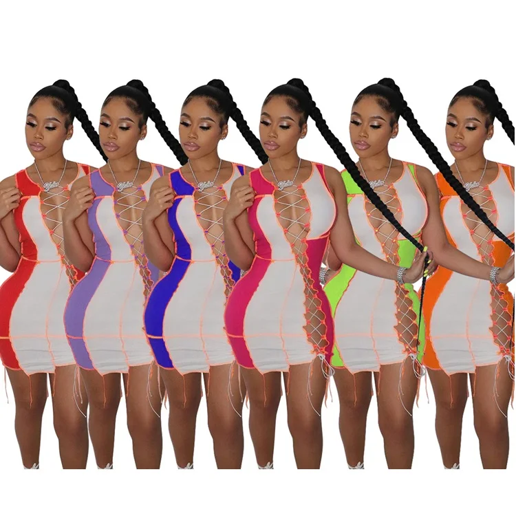 

2021 Sexy Mujer Bandage Dresses Bodycon Sleeveless Summer Club Street Wear Women Mini Dress, Picture shown