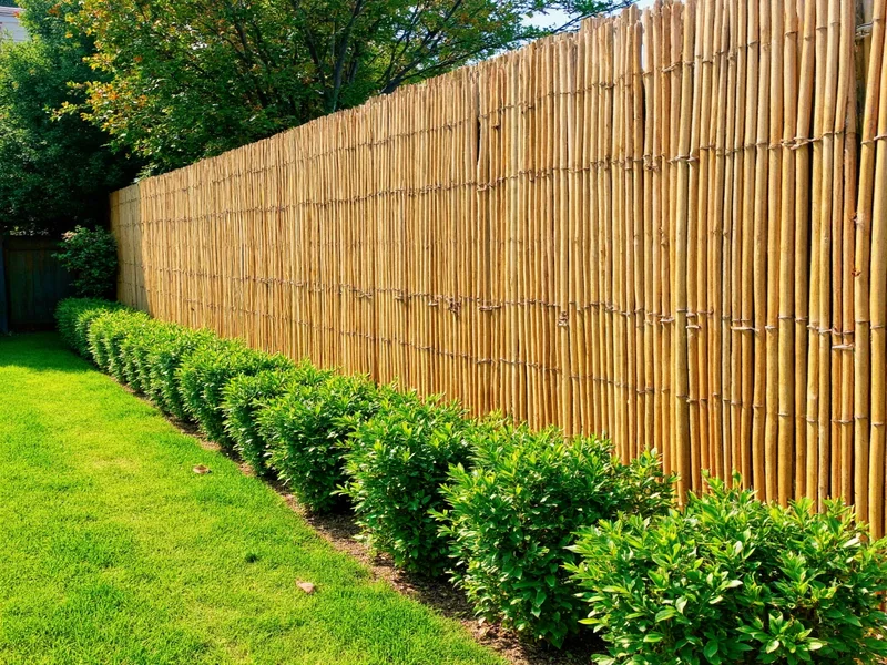 Natural bamboo fencing installed along garden border