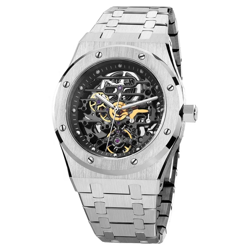 

Men's Luxury Sport 5ATM Waterproof Wristwatches Stainless Steel Vintage Men Skeleton Automatic Mechanical Watch