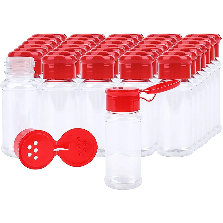 

Food Grade Seasoning Plastic Shaker Bottle ,Plastic Pepper Container With Flip lid, Clear PET Plastic Spice Jar