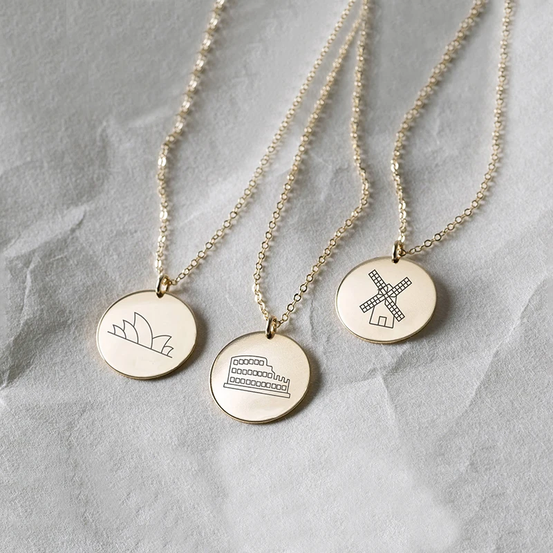 

Personalized Travel Theme Choker Necklace Gift Engraved Custom Jewelry Stainless Steel Charms Pendant Gold Plated Necklace