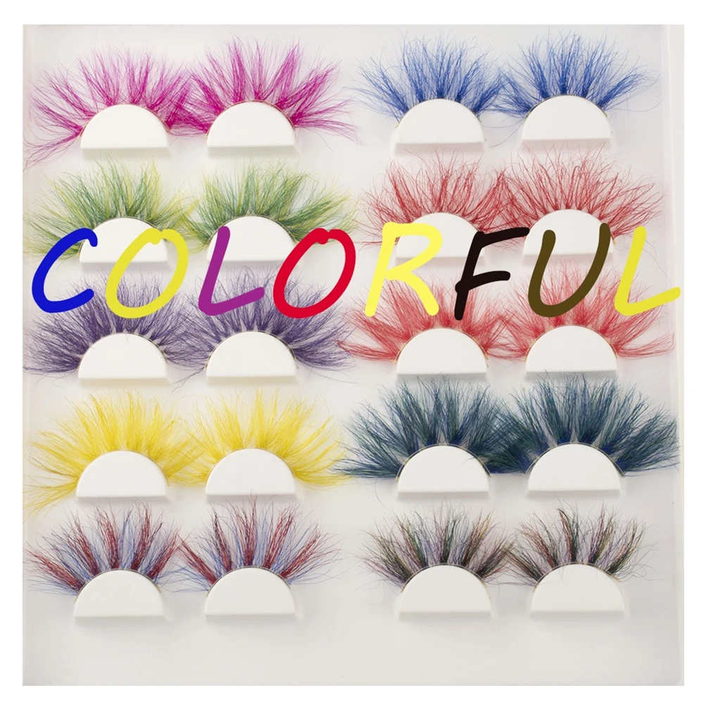 

3D color eyelashes luxury full strip lashes fluffy mink 25mm eyelashes 3d vendor wholesale colored eyelashes for Christmas