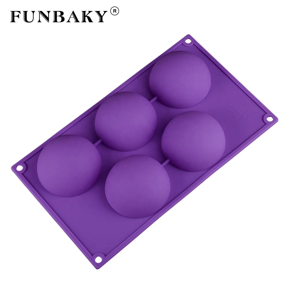 

FUNBAKY JSC2195 Home use mini cake silicone mold 3 D semicircle round shape 5 cavity soap candle mold home application nonstick, Customized color