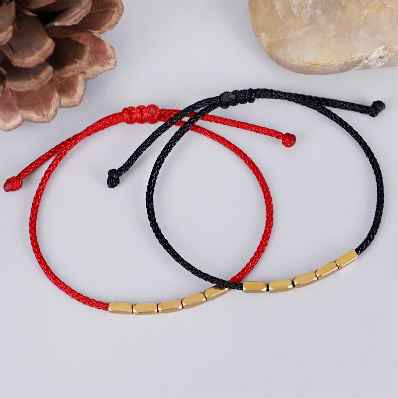 

Adjustable string bracelet with gold charm Red bracelet seed bead bracelet,minimalist bracelet,beaded bracelet, Red/black