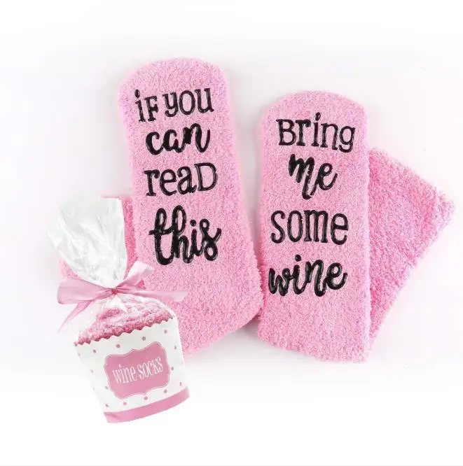 

Amazon winter funny print word cupcake packing Home Letter Sleep Floor Christmas gifts Fuzzy socks anti slip Warm socks, Multi color