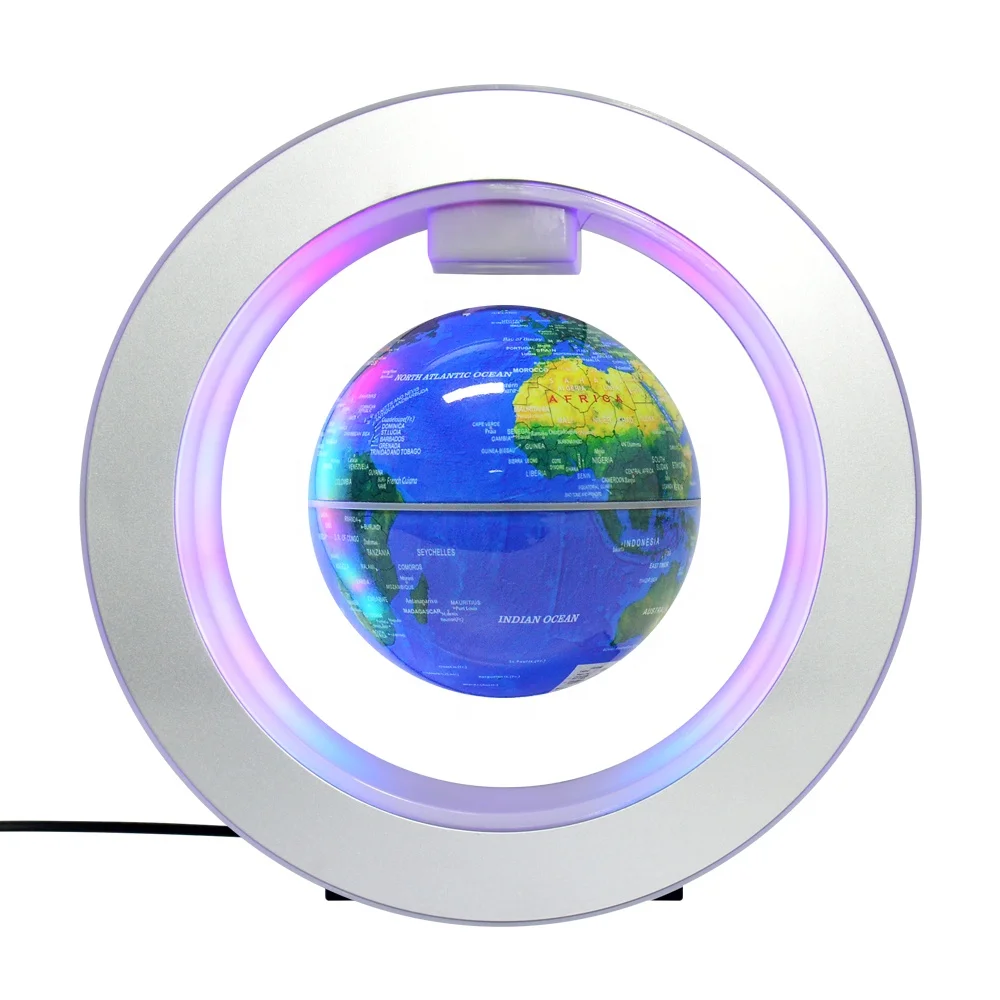 Round Lighting Frame Magnetic Floating Rotating Globe Levitating World Earth Map Globe  for Desk Decor Education Geography