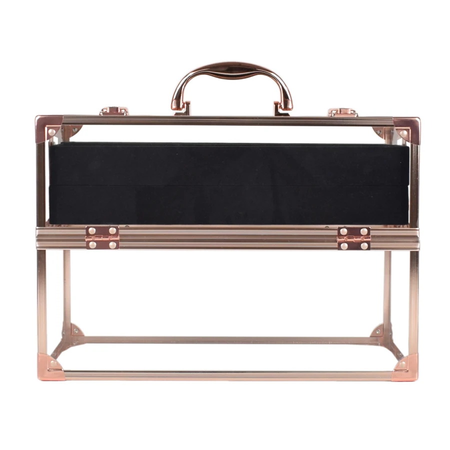 
Factory Hot Sale Double Open Rose Gold Beauty Transparent Box Professional Acrylic Cosmetic Case with 4 tray box 