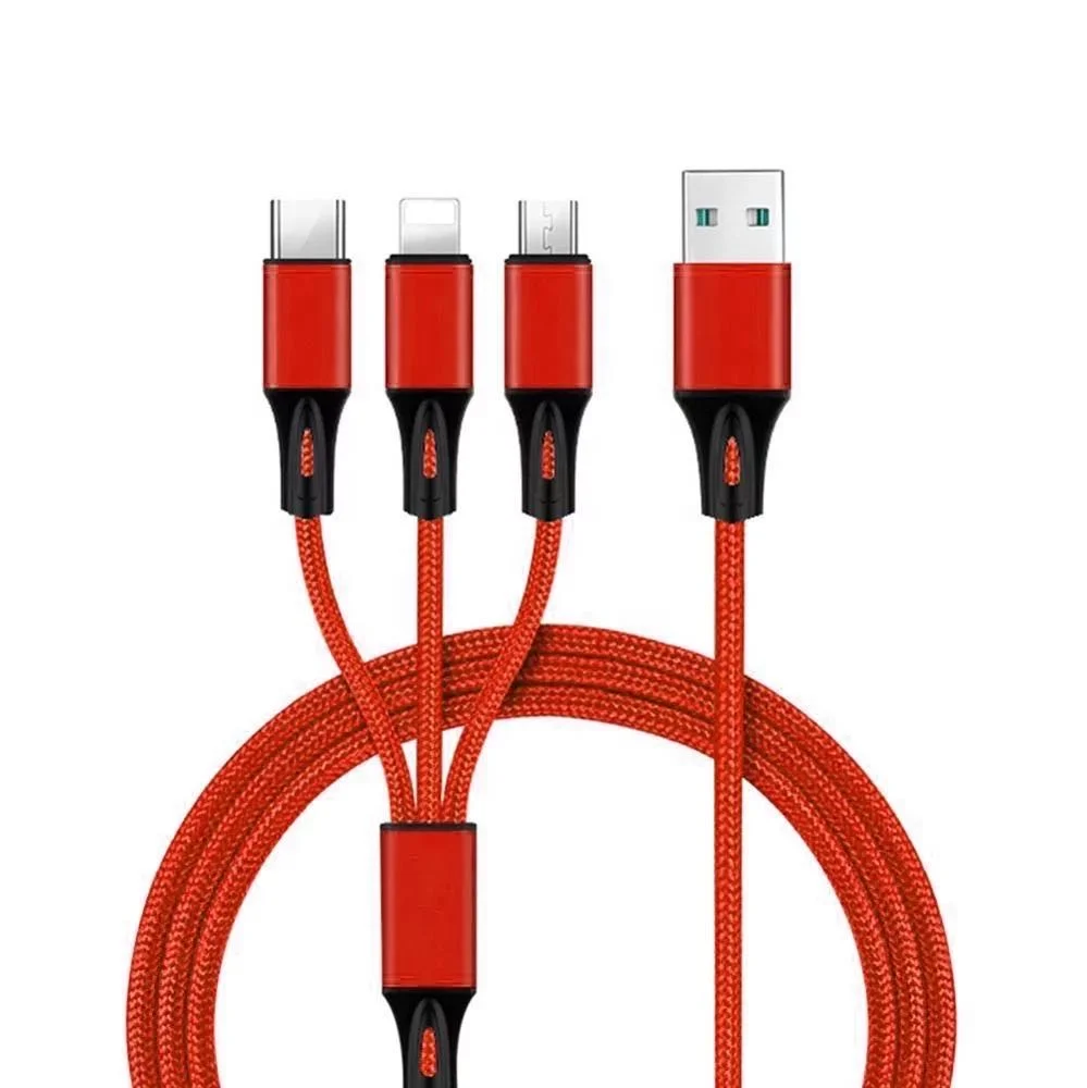 

Mobile phone nylon multi-function charger 3 in 1 USB charging cable