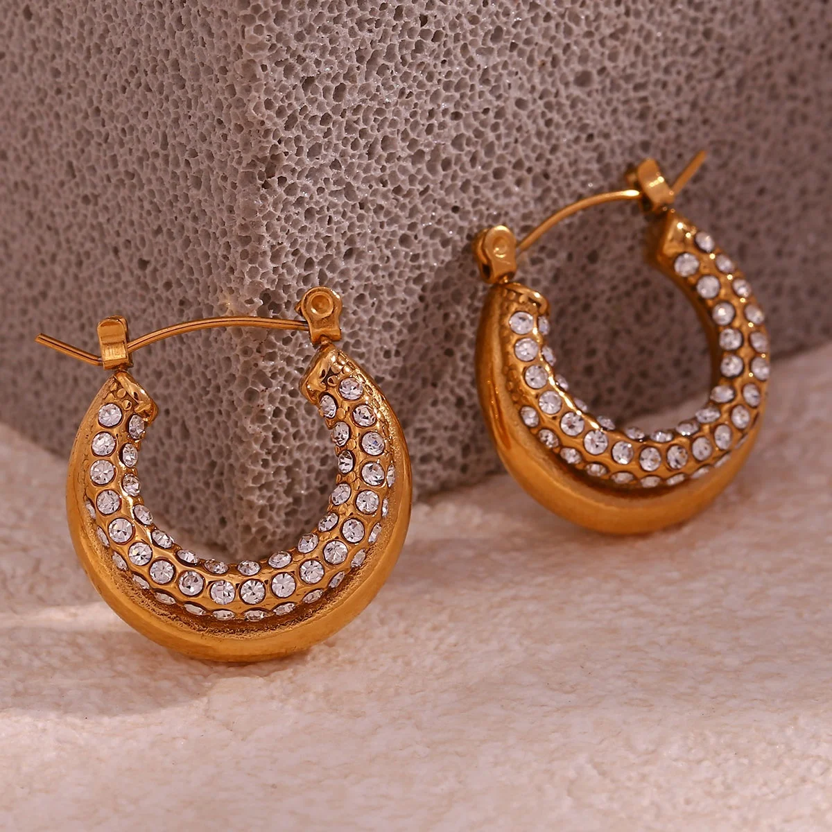 

Water Proof Jewelry Double Layer Shining Zircon Hoop Earring 18K PVD Gold Plated Stainless Steel Earring