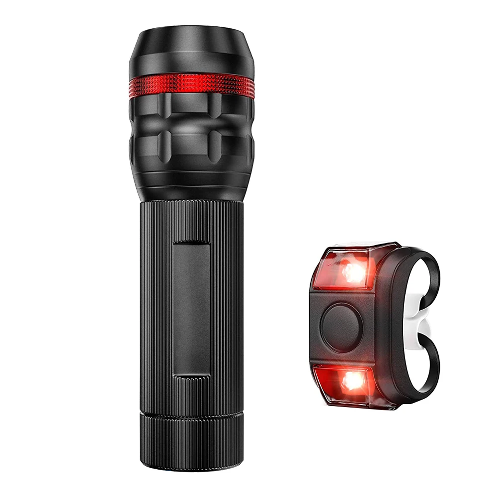 

2021 Amazon Hot Sale Bike Accessories Waterproof 3 Modes Easy Install Portable Zoom Bicycle Light With Safety Warning Rear Light, Black